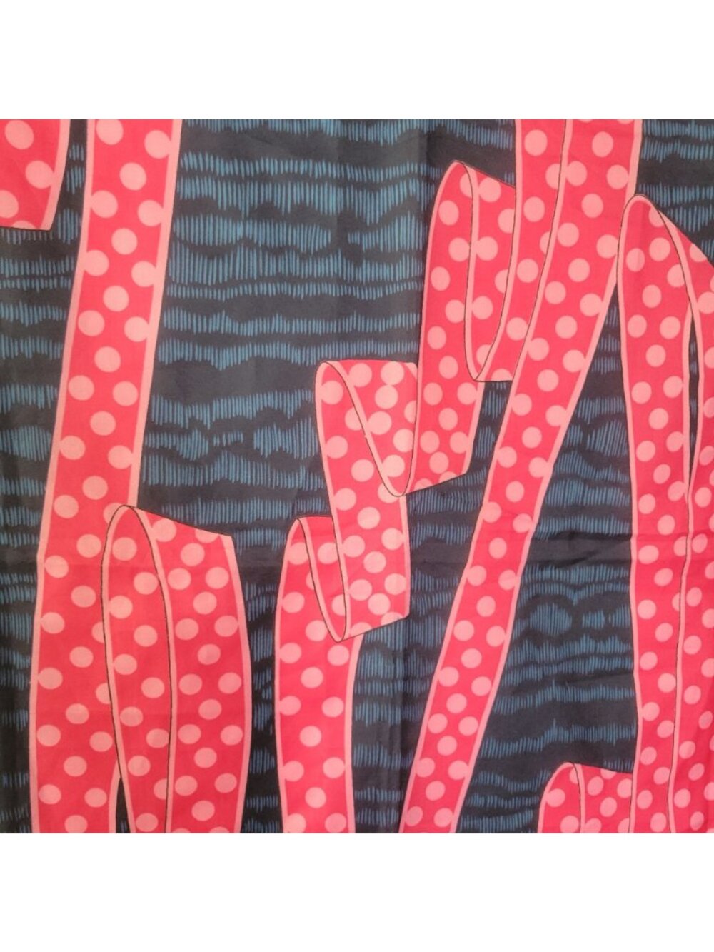 Vtg Rochas Byzance Paris Silk Square Scarf 34" Navy Pink Polka Dot Ribbon Access - Picture 10 of 16